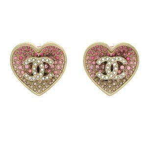 Chanel Earrings CC Logo Gold Pink Clear Gold X Pink X Clear